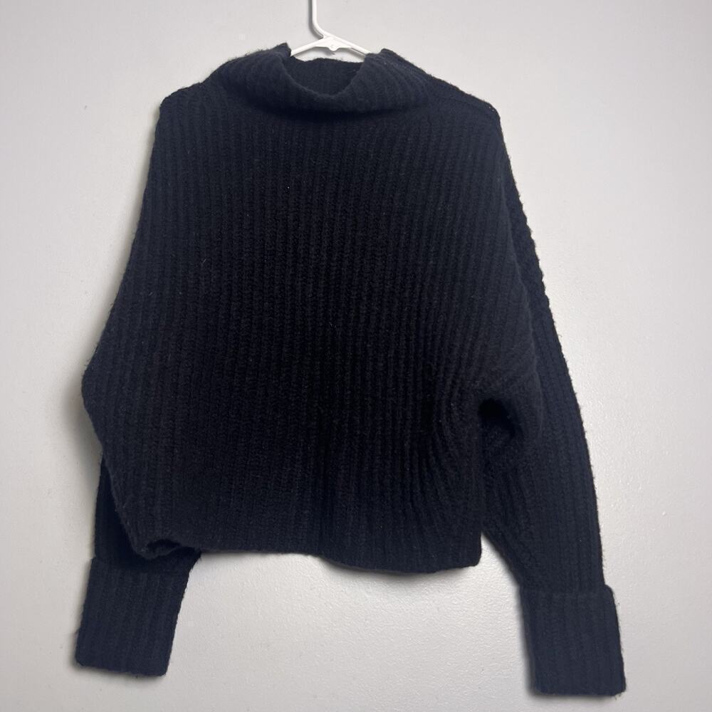 Maeve Womens Wool Alpaca Yak Cable Knit Sweater Chunky Sz S Black Cowl Neck